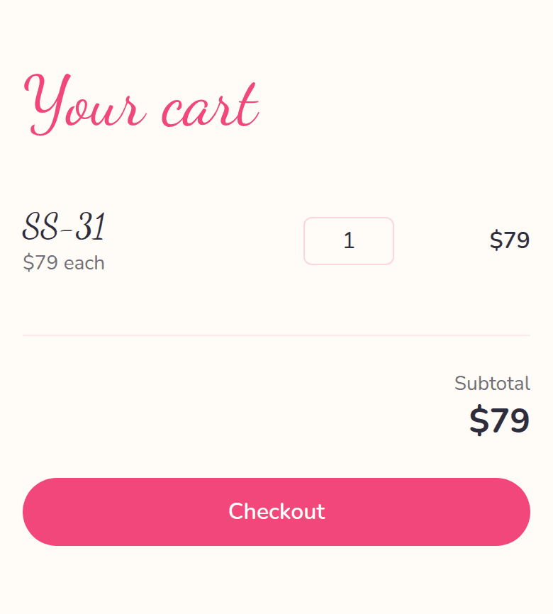 Blessed Tides cart with one sample item and a pink Checkout button.